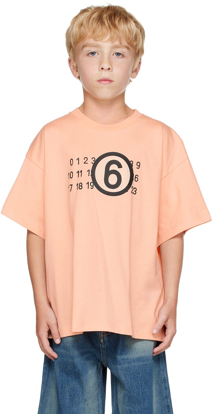 

Детская розовая футболка с круглым вырезом MM6 Maison Margiela