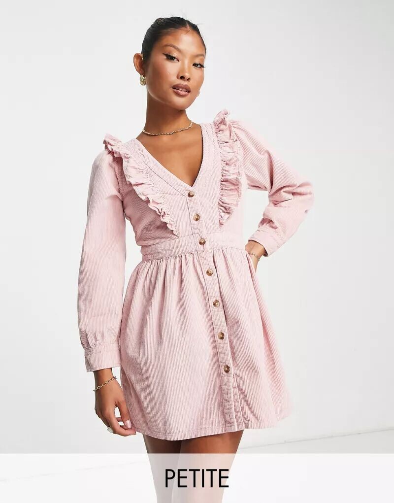 

Розовое вельветовое платье с оборками Miss Selfridge Petite, Белый