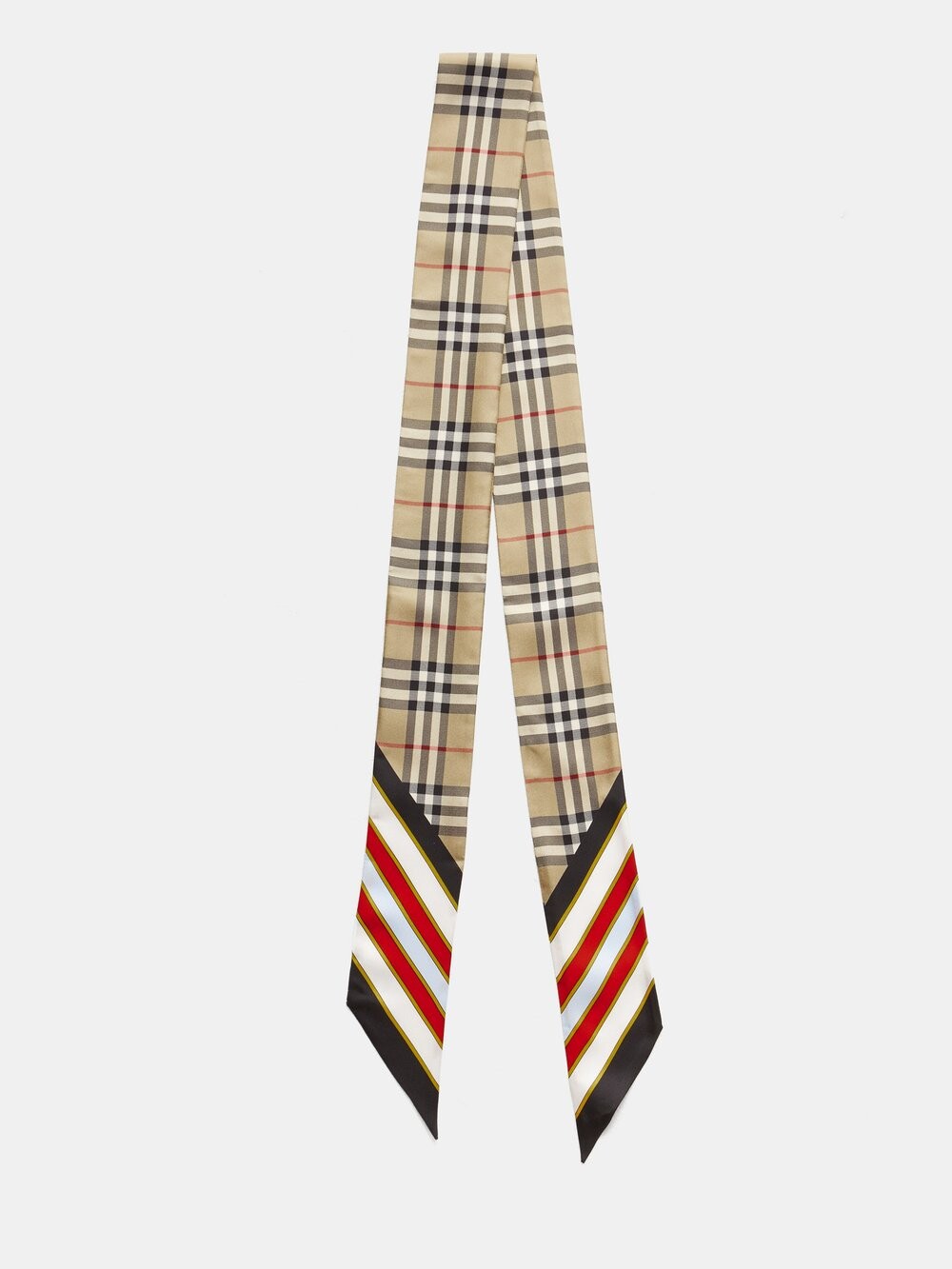 

Шелковый шарф в клетку и полоску Burberry, бежевый