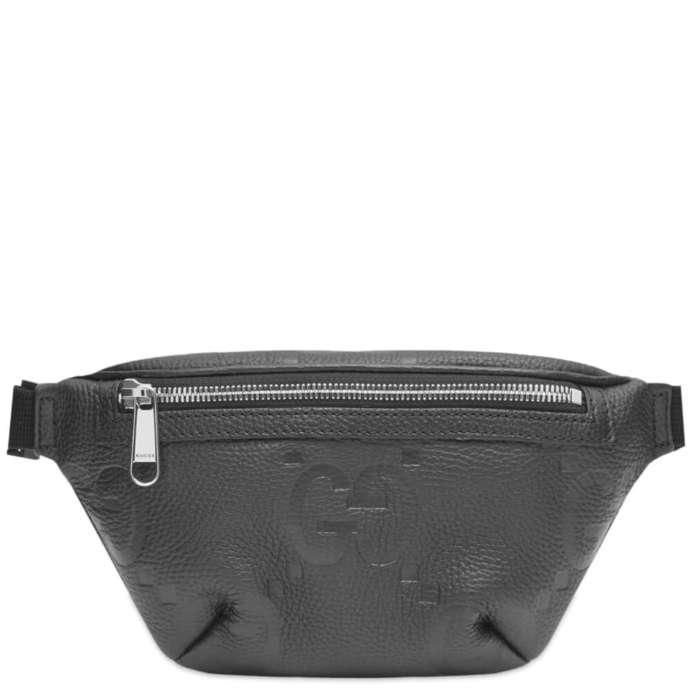

Кожаная поясная сумка Gucci с тиснением GG, черный