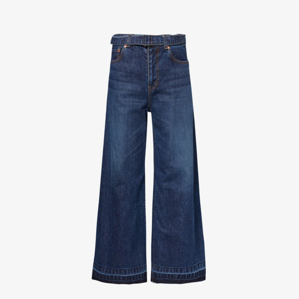 Широкие джинсовые брюки средней посадки с поясом Sacai, синий