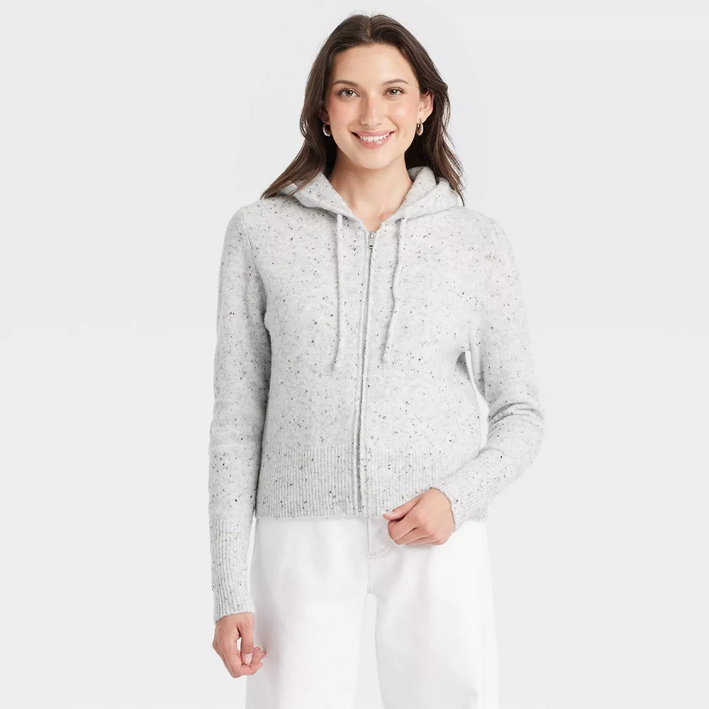 

Женский уютный трикотажный свитер с капюшоном на молнии Universal Thread, цвет Light Gray