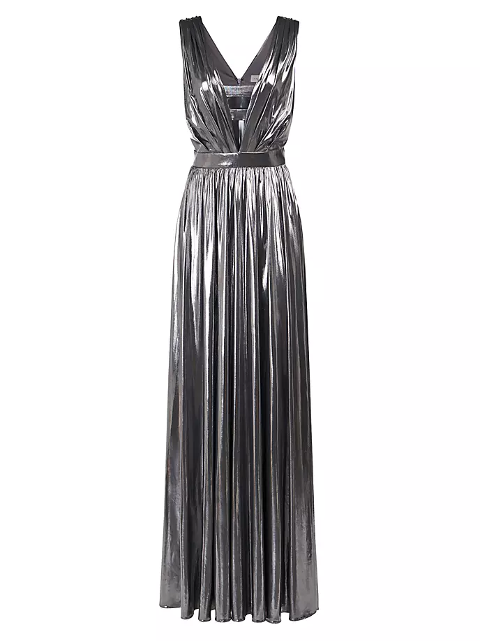 Платье без рукавов цвета металлик с V-образным вырезом Titania Halston, цвет luster ​luster
