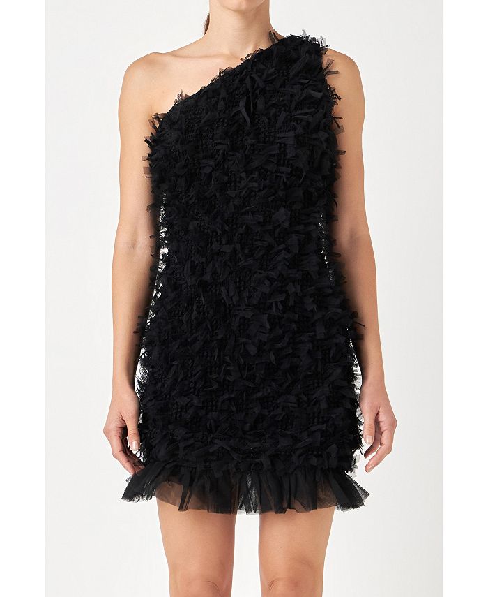 цена Женское мини-платье на одно плечо с сетчатой отделкой endless rose, черный