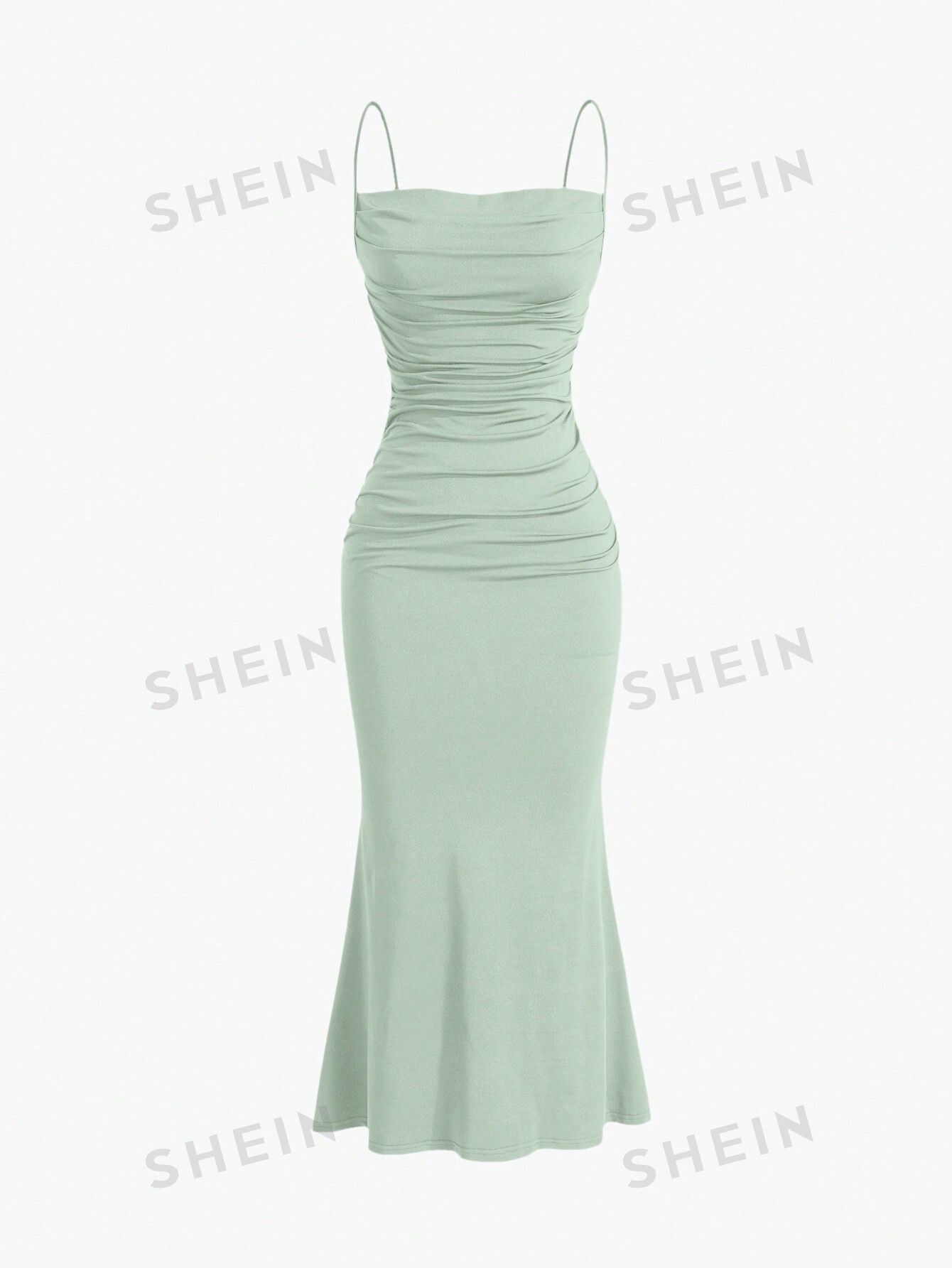цена SHEIN MOD однотонное плиссированное платье с ремешками и подолом «рыбий хвост», мятно-зеленый