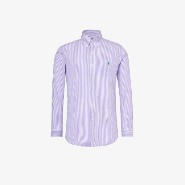 Рубашка из эластичного хлопка в полоску с вышитым логотипом Polo Ralph Lauren, белый