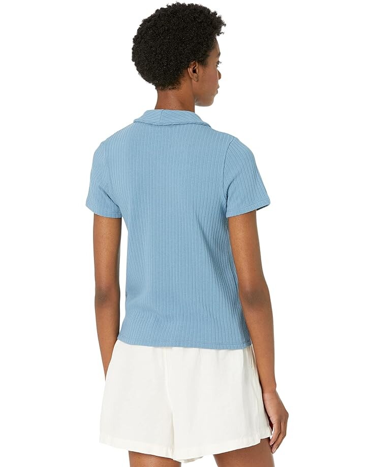 Поло Madewell Ribbed Polo Button Front Tee, цвет Distant Ocean