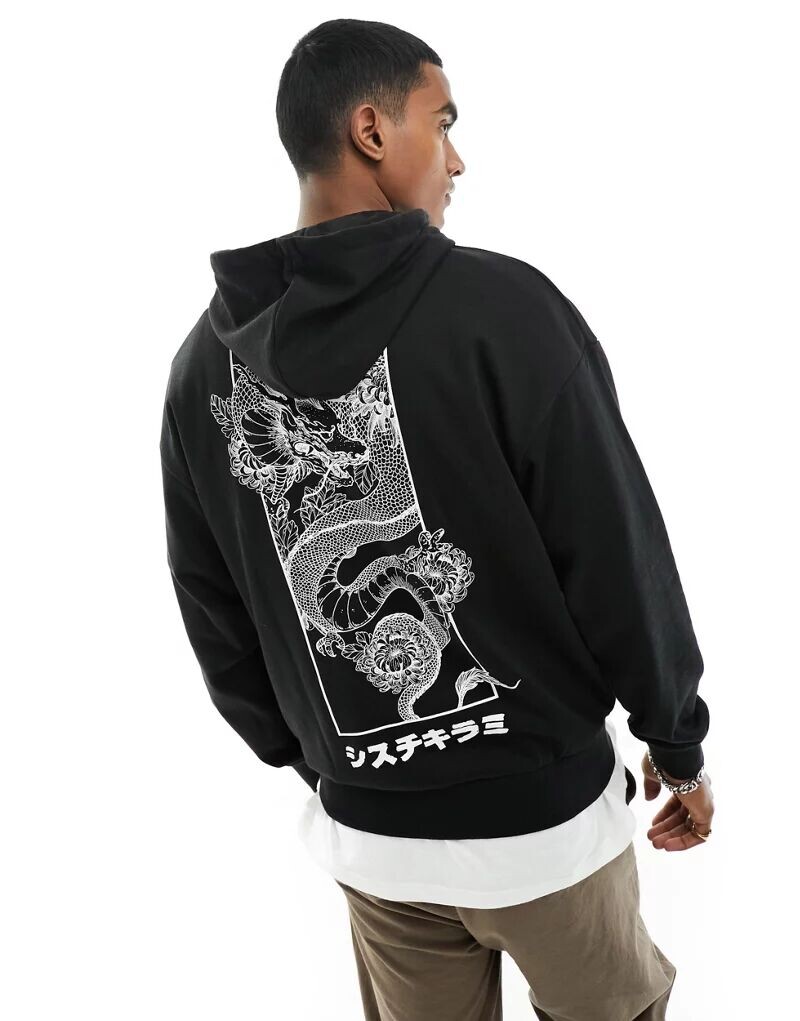 

Черная толстовка оверсайз с принтом дракона на спине Jack & Jones