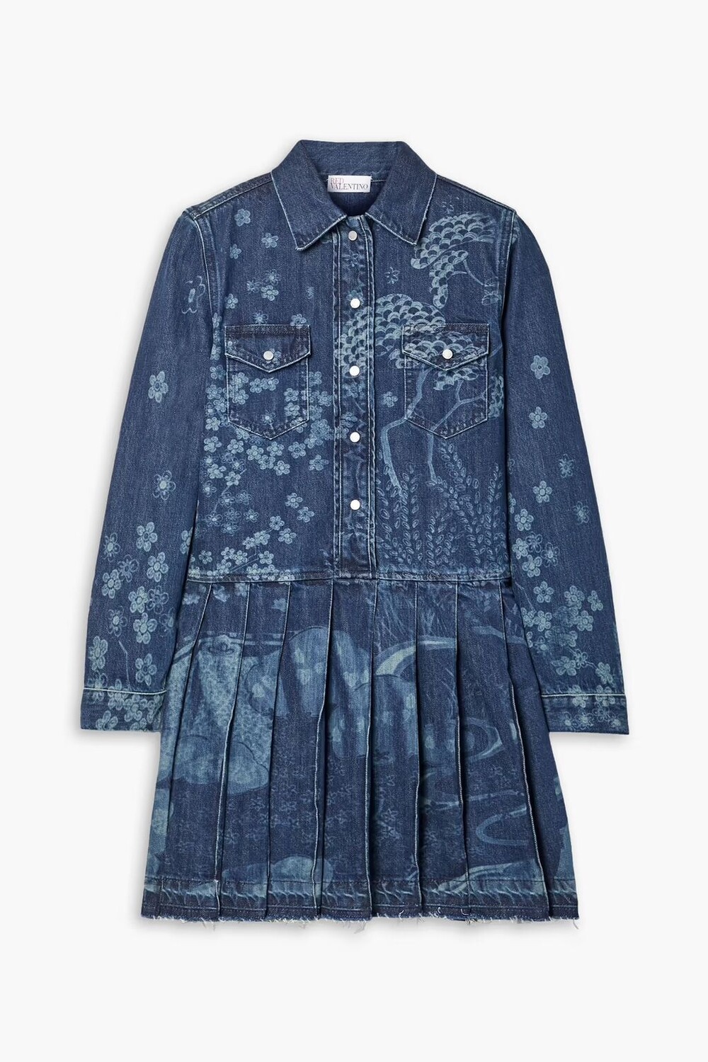 

Джинсовое мини-платье со складками и принтом Redvalentino, средний деним
