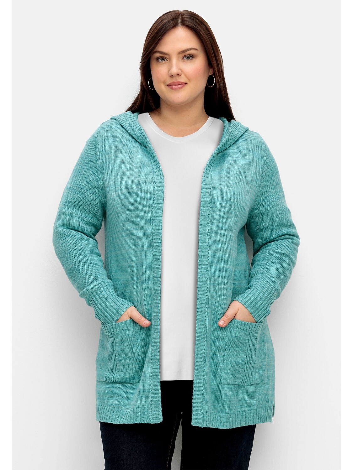 

Кардиган sheego Kapuzenstrickjacke, цвет aqua meliert