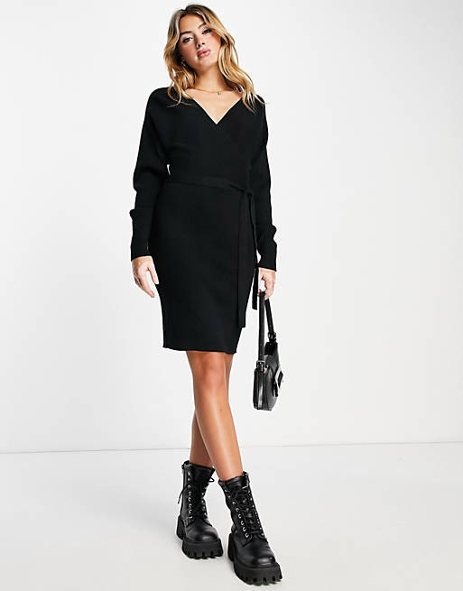 Черное трикотажное платье мини с запахом спереди Vero Moda леопардовое мини платье с запахом vero moda