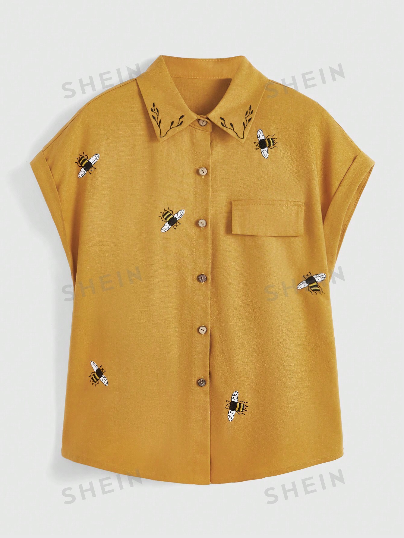 ROMWE Fairycore Женская рубашка с вышивкой пчелы и рукавами «летучая мышь», абрикос цена и фото