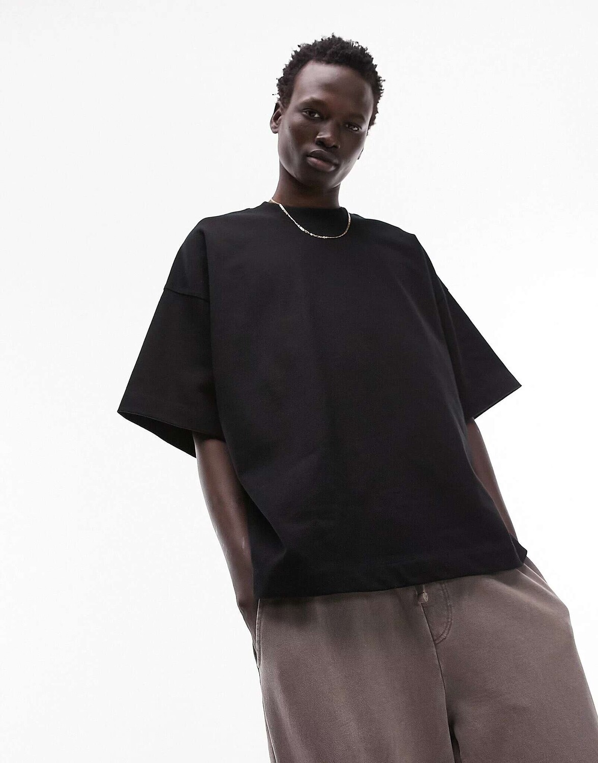 

Черная футболка оверсайз премиум-класса Topman с заниженной линией плеча, Черный