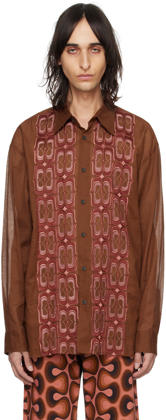 

Оранжевая рубашка с вышивкой Dries Van Noten