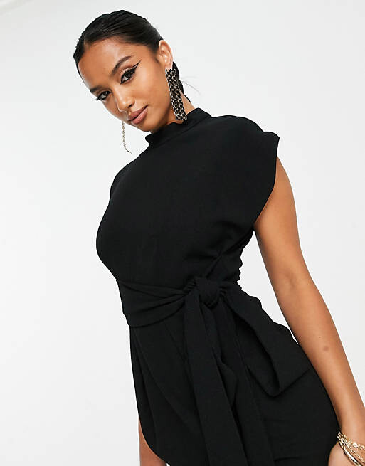 

Черное платье мини с поясом и завязкой на талии Closet London Petite, Черный