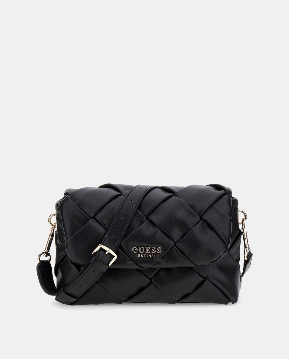 

Zaina средняя черная плетеная сумка с клапаном Guess, черный