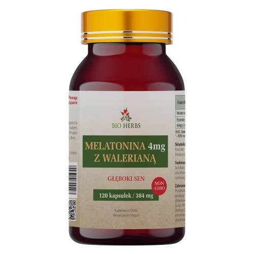 

Bio Herbs, Мелатонин, 4 мг экстракта валерианы, для сна, 120 капсул.