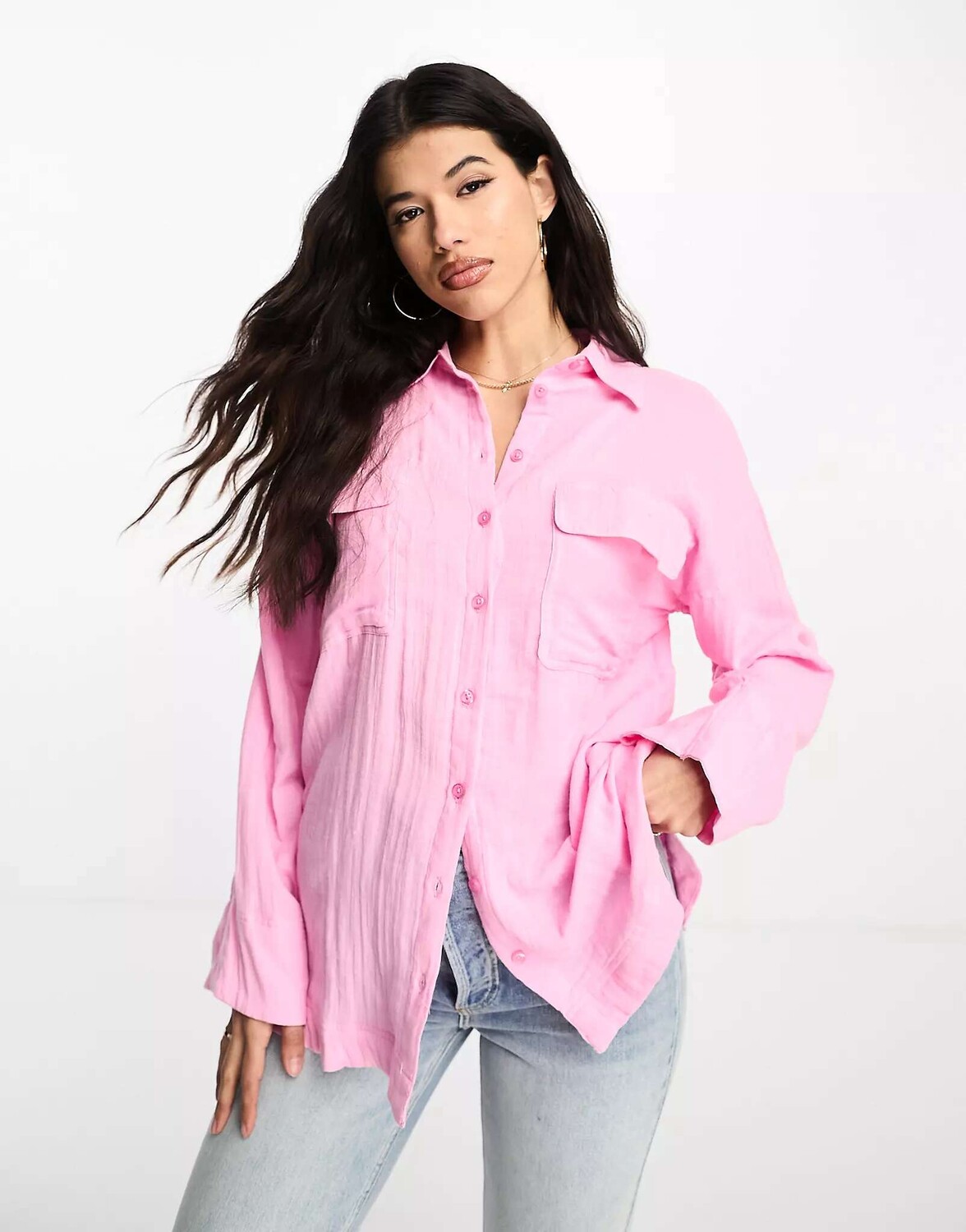 

Розовая оверсайз-рубашка из марли ASOS