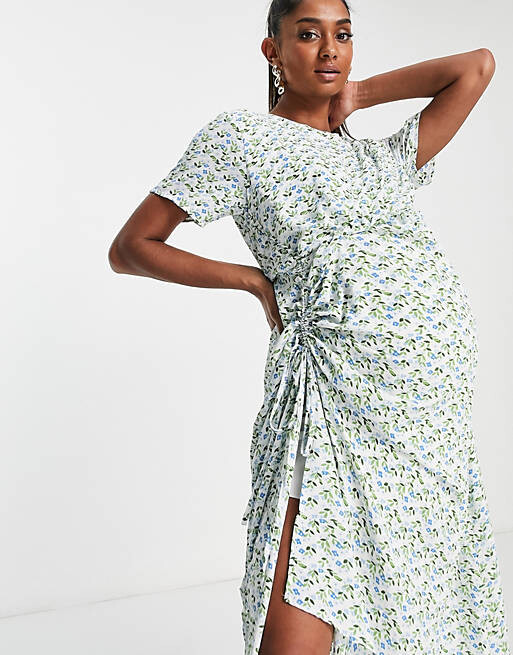

Голубое платье макси со сборками по бокам Missguided Maternity