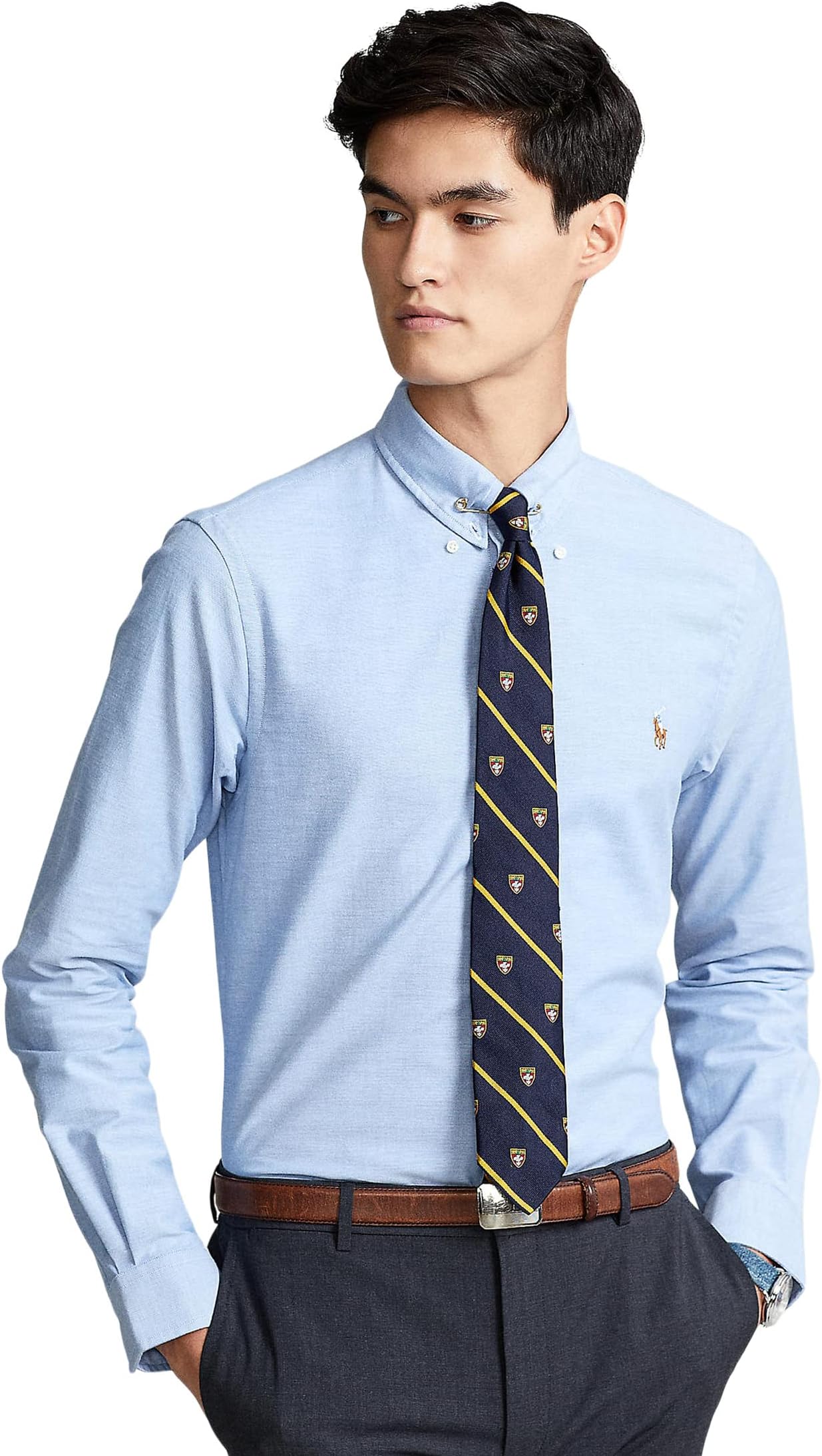 Рубашка из оксфорда приталенного кроя стрейч Polo Ralph Lauren, цвет BSR Blue цена и фото