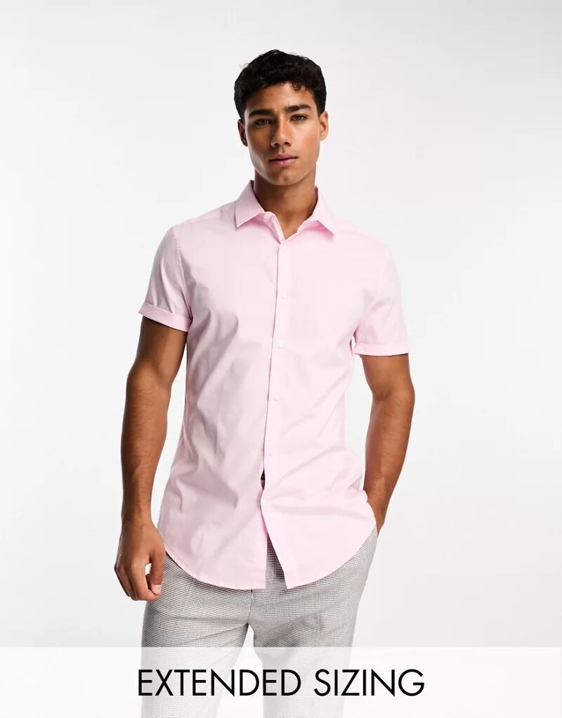 Розовая узкая офисная рубашка узкого кроя ASOS