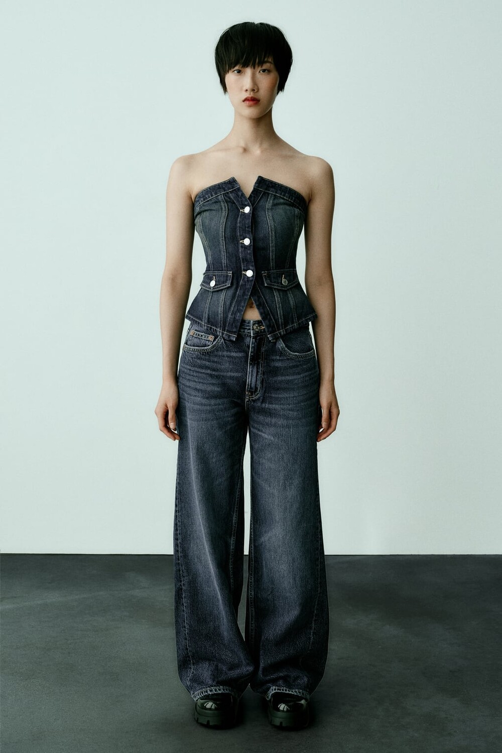 

Джинсовый топ без бретелек Trf ZARA, синий
