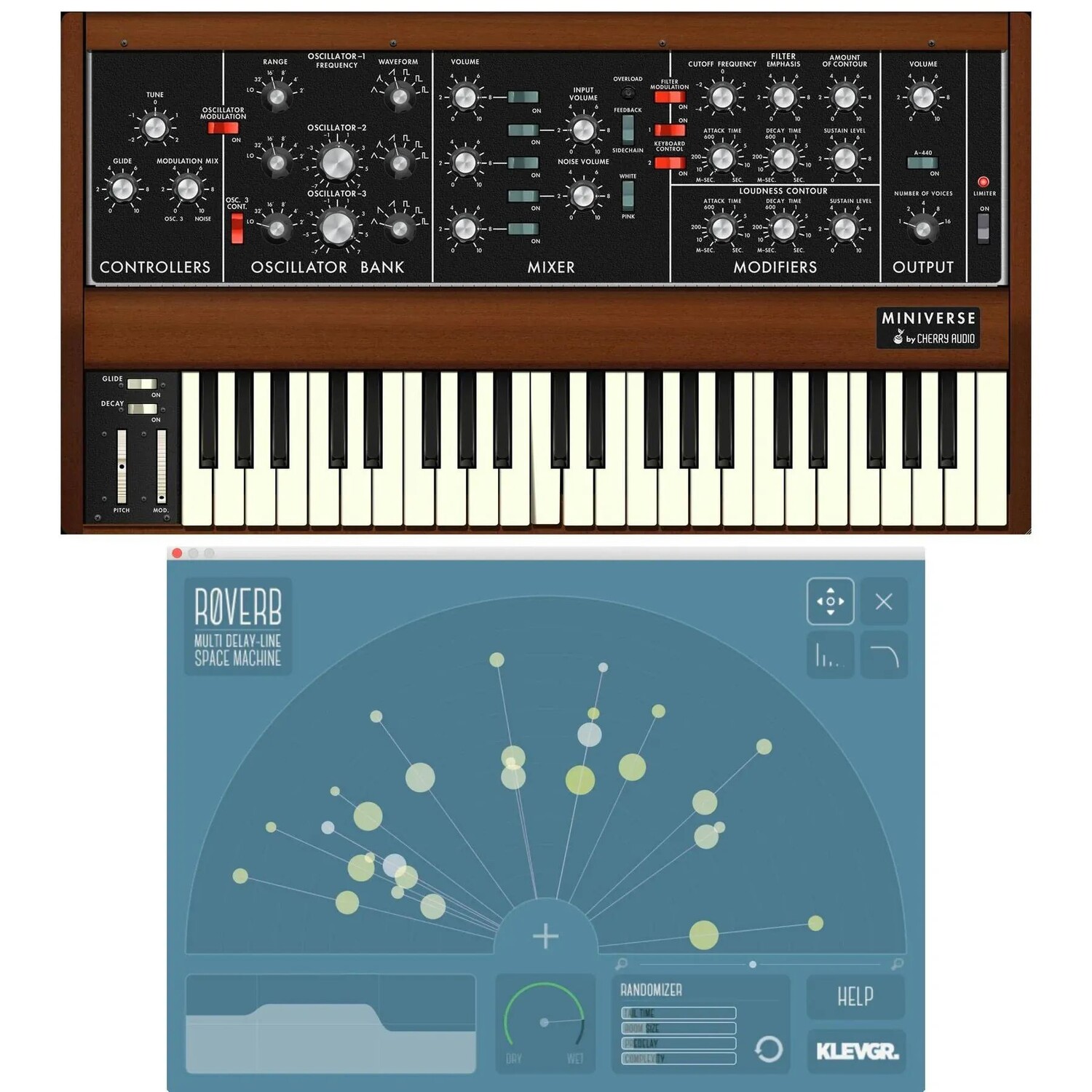 

Программный инструмент Cherry Audio Miniverse Synthesizer и комплект плагинов Klevgrand Roverb Reverb и Delay
