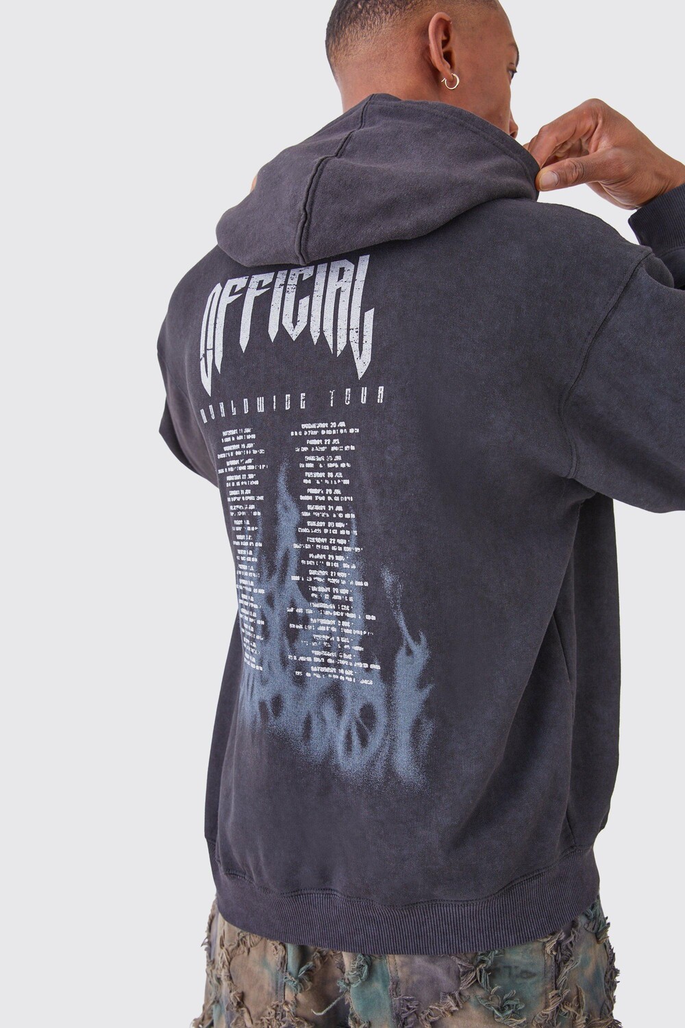 

Толстовка оверсайз с графическим рисунком Acid Wash boohooMAN, черный