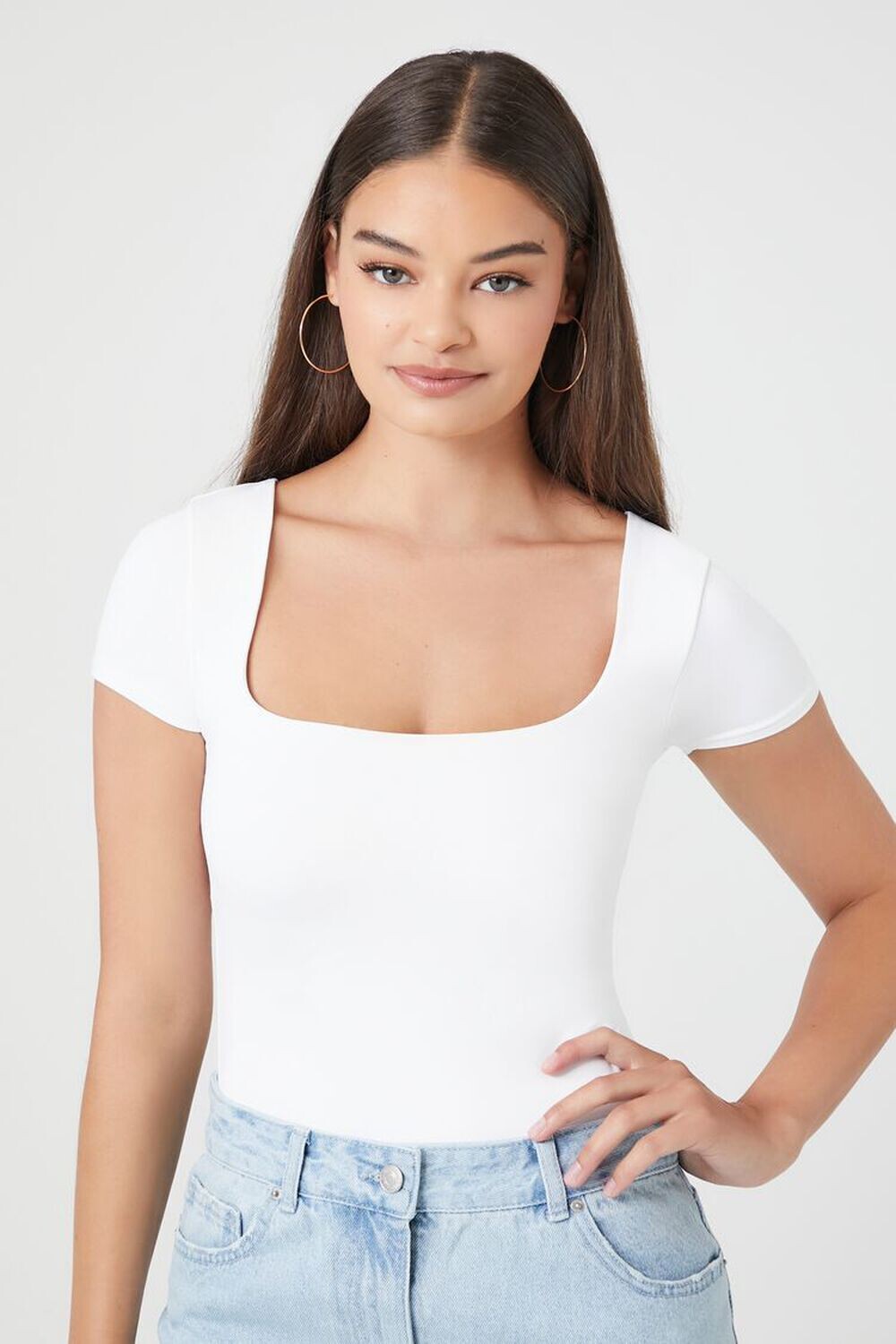 

Боди Contour с короткими рукавами Forever 21, белый