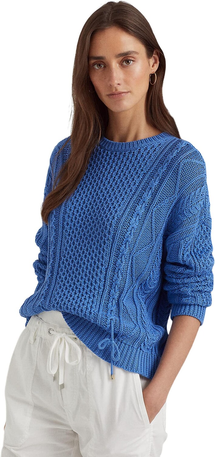 

Хлопковый свитер косой вязки со шнуровкой LAUREN Ralph Lauren, цвет New England Blue