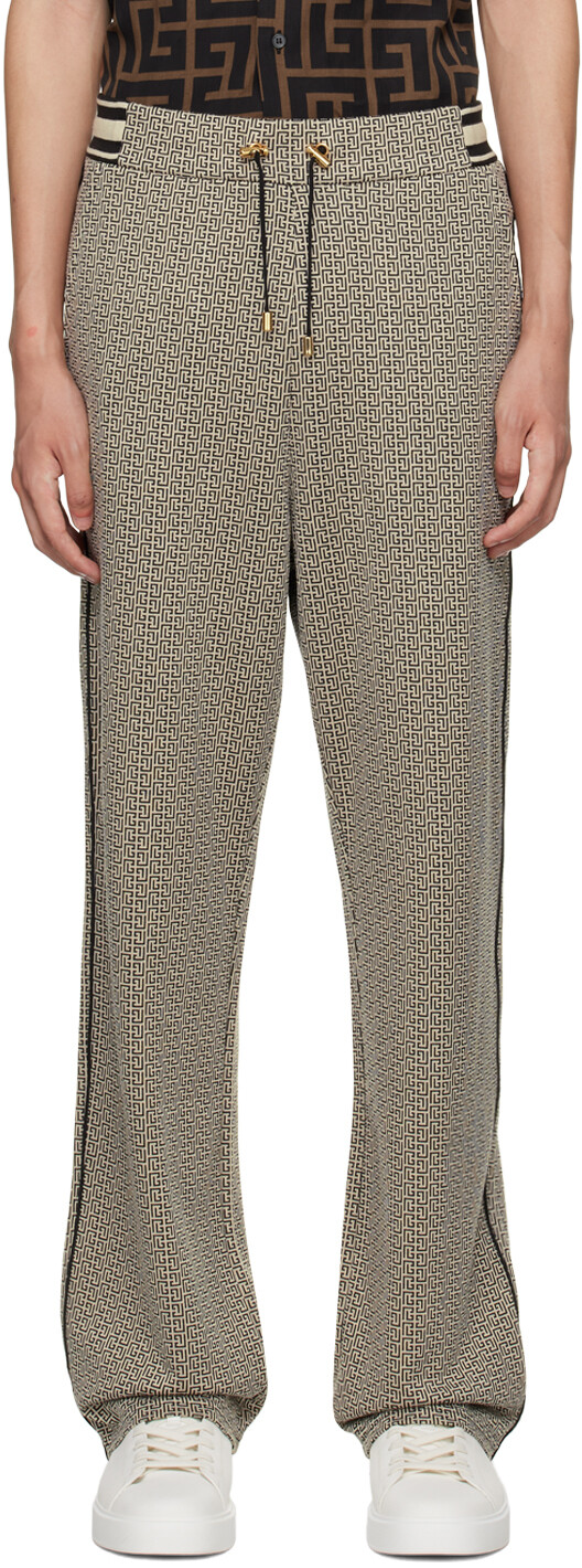 

Бежево-черные жаккардовые спортивные штаны Balmain