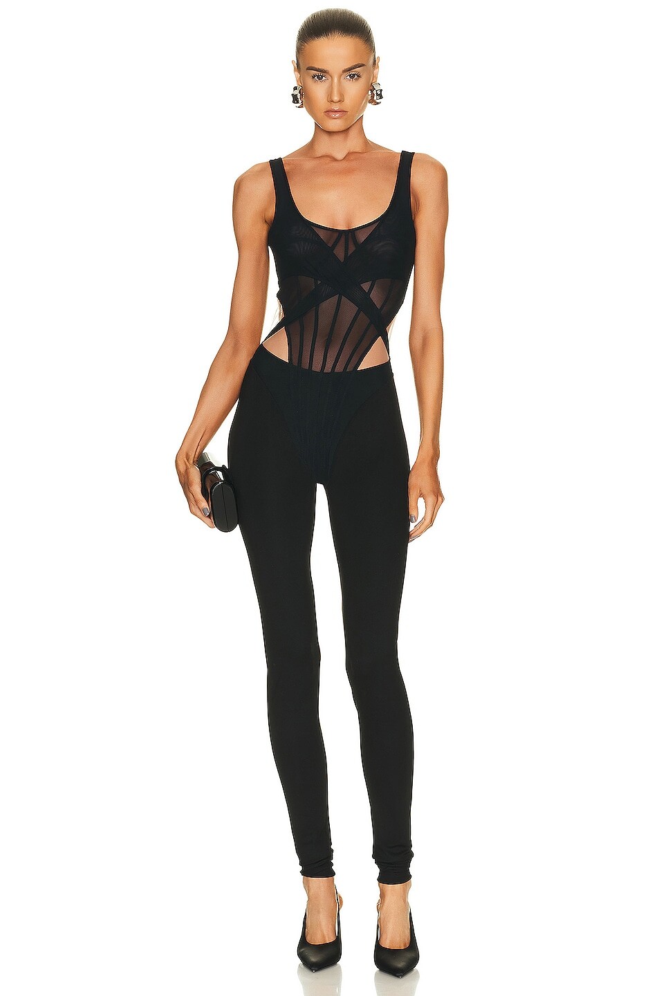 

Комбинезон David Koma Net Boning Over Layer Catsuit, черный