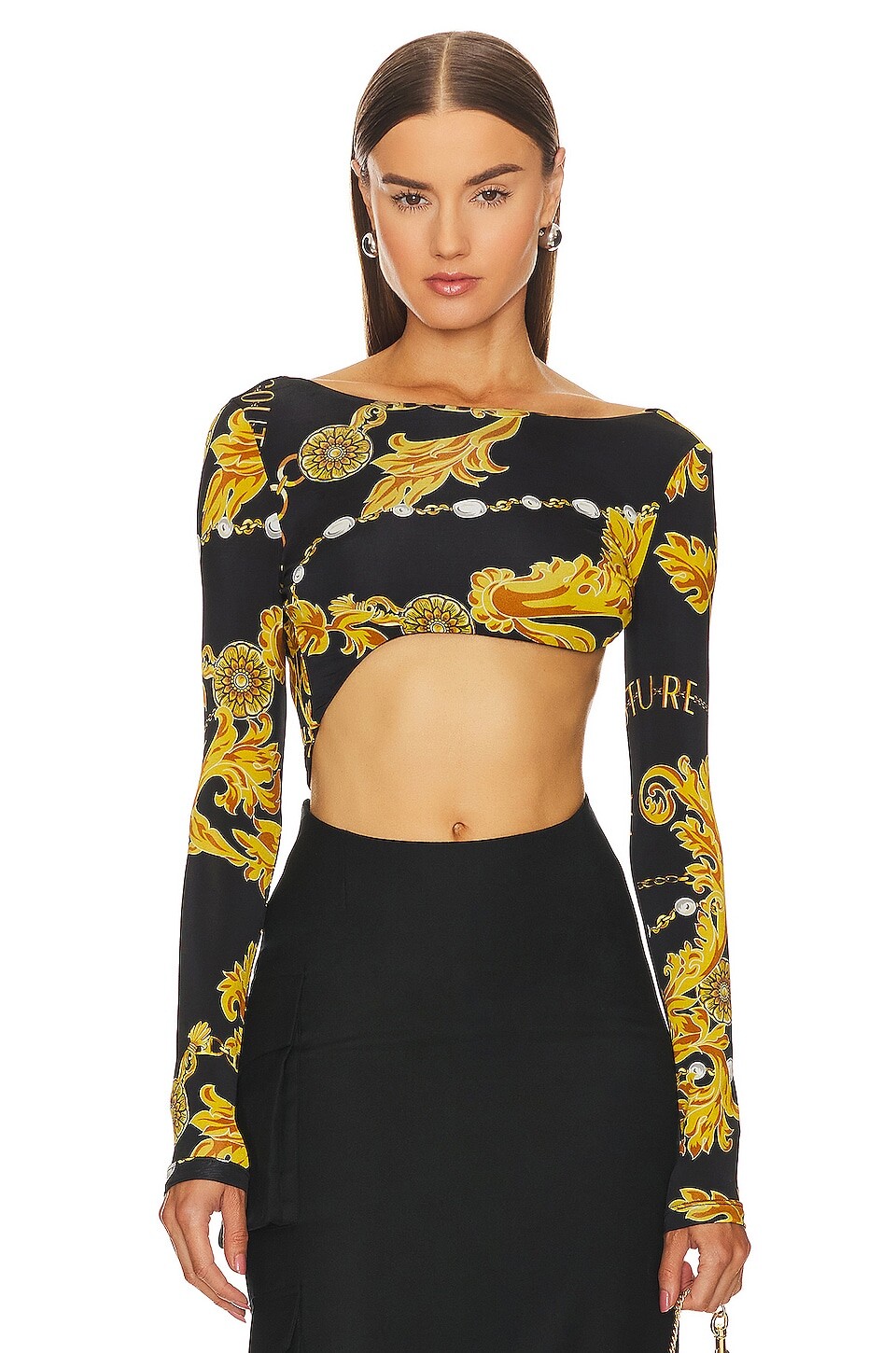 

Боди Versace Jeans Couture Long Sleeve Cut Out, цвет Black & Gold