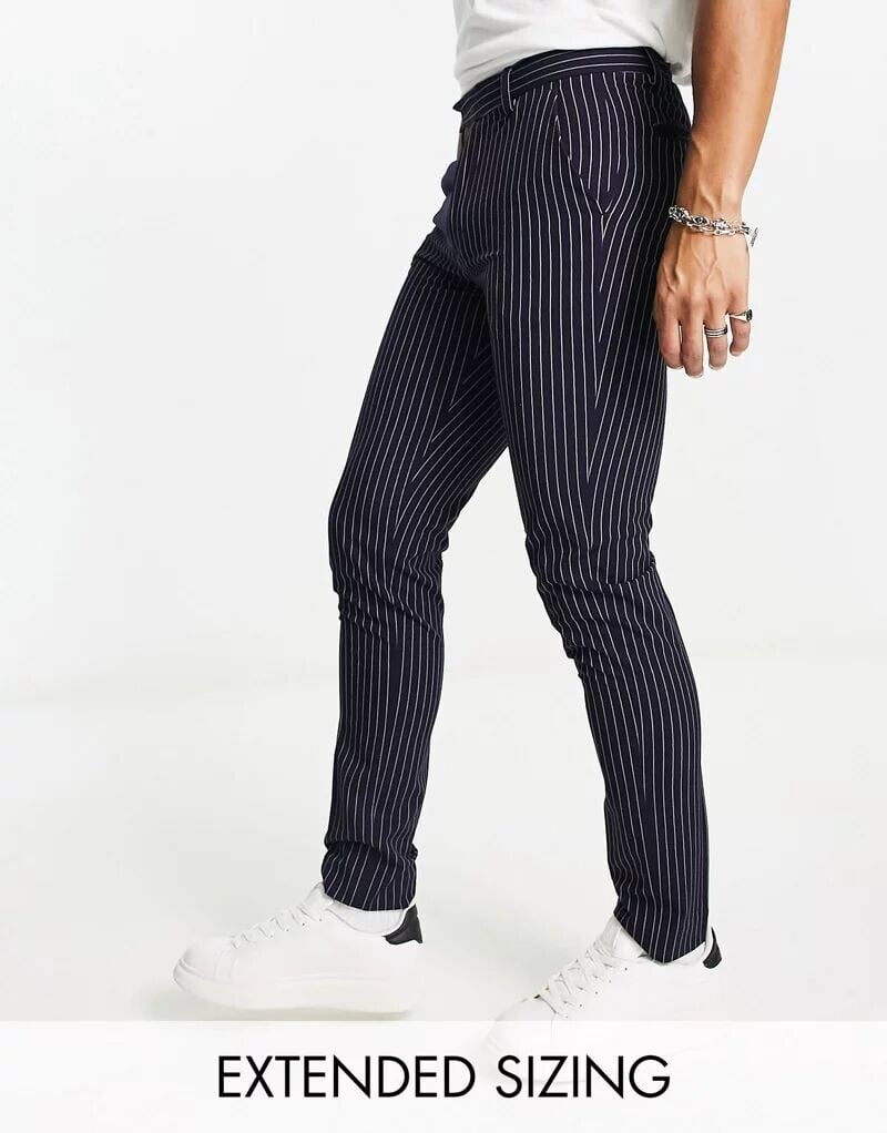 

Темно-синие брюки узкого кроя ASOS в тонкую полоску