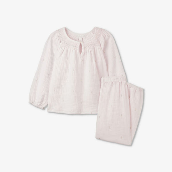 цена Двойная хлопковая пижама со сборками с лунным принтом 7–12 лет The Little White Company, розовый