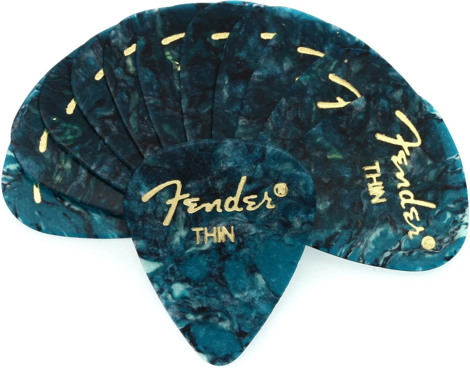 

Медиаторы Fender 351 Shape Premium Celluloid — тонкие Ocean Turquoise, 12 шт.