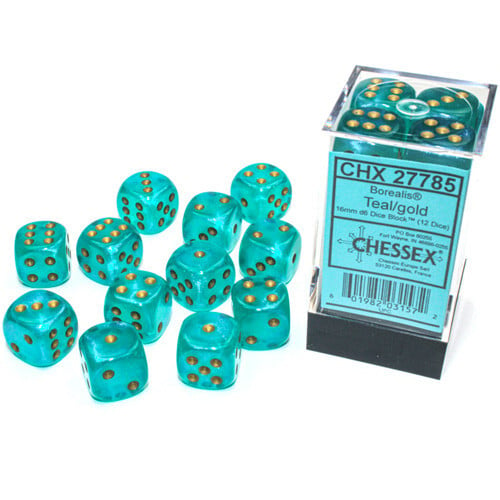 

Аксессуары Chessex Chessex 16mm d6 Set: Borealis Luminary Teal/Gold (12)