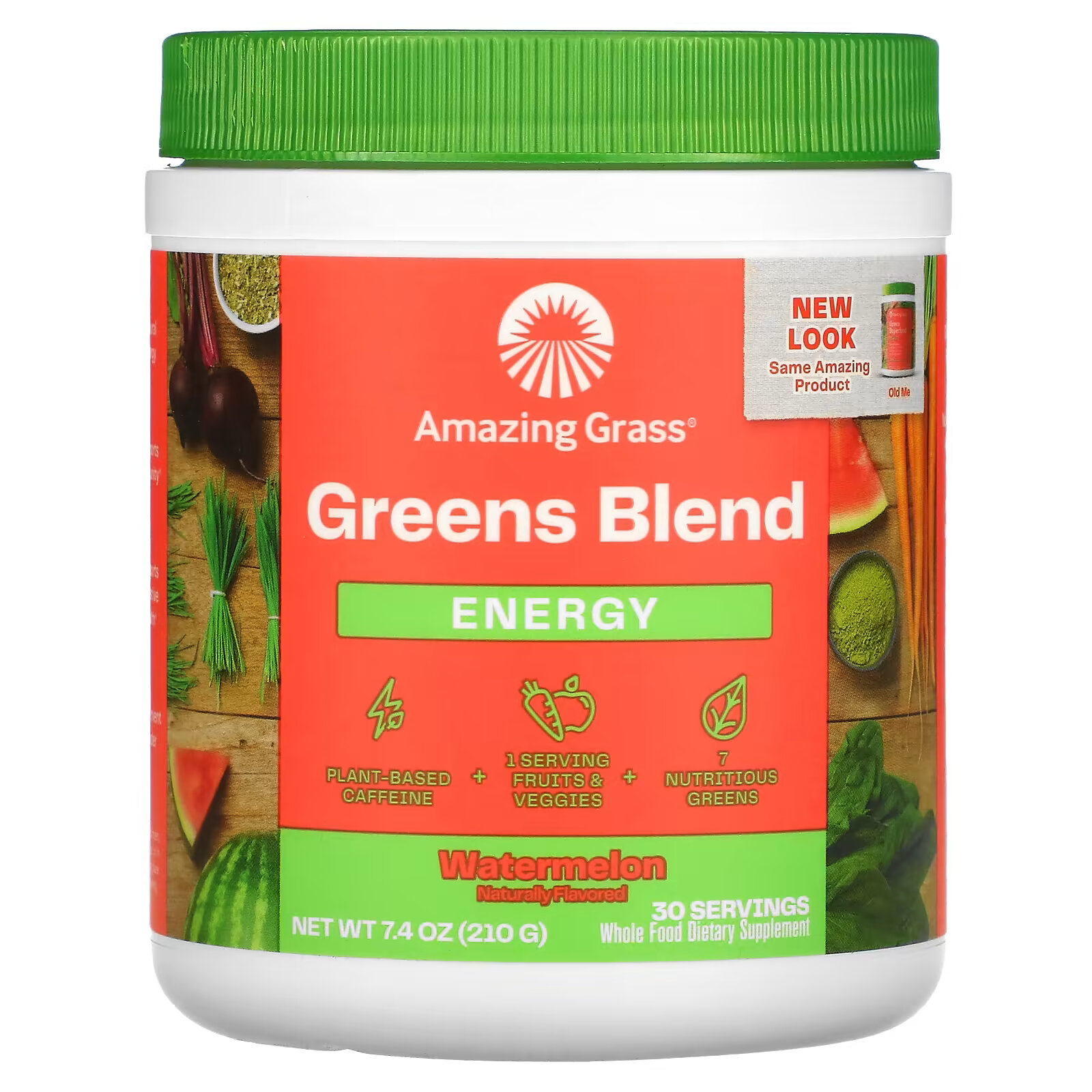 Amazing Grass, Green Superfood, Энергия, Арбуз, 7,4 унции (210 г) amazing grass green superfood антиоксиданты сладкие ягоды 14 8 унц 420 г