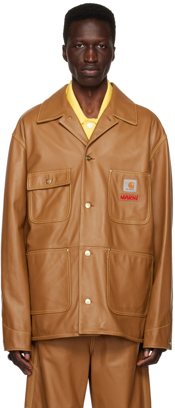 

Светло-коричневая кожаная куртка Carhartt WIP Edition Marni