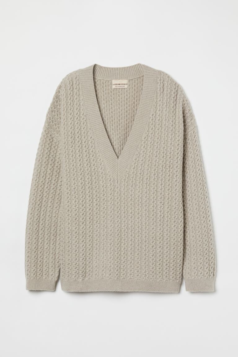 

Шерстяной свитер с косой H&M, светло-бежевый
