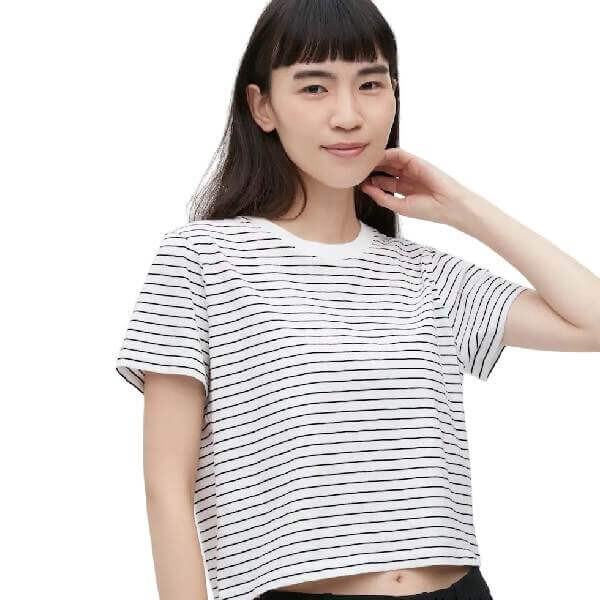 

Футболка Uniqlo Slub Jersey Cropped Striped, белый