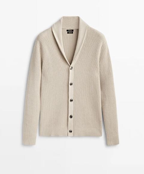 

Кардиган Massimo Dutti knit with shawl collar, бежевый