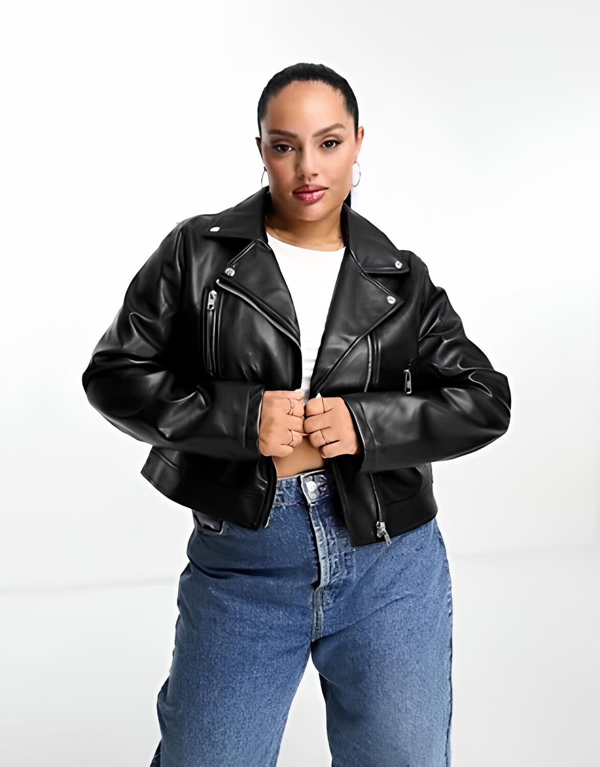 

Куртка Asos Design Curve Ultimate Faux Leather Biker, черный