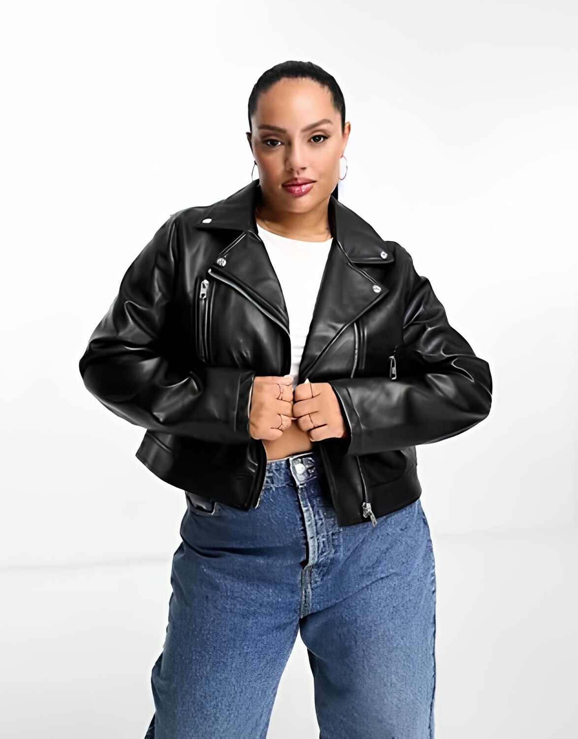 Куртка Asos Design Curve Ultimate Faux Leather Biker, черный