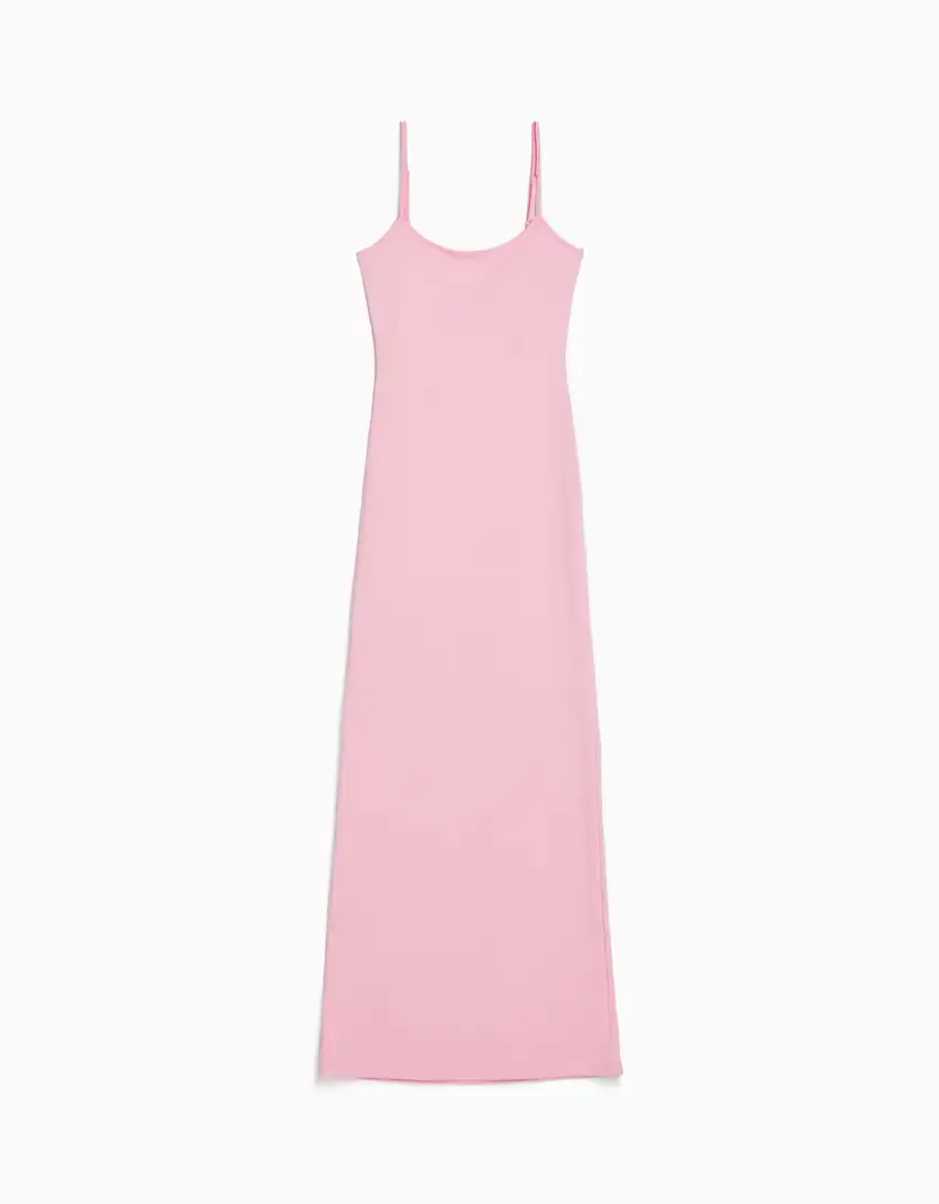 

Платье-макси Bershka Fitted Strappy, розовый