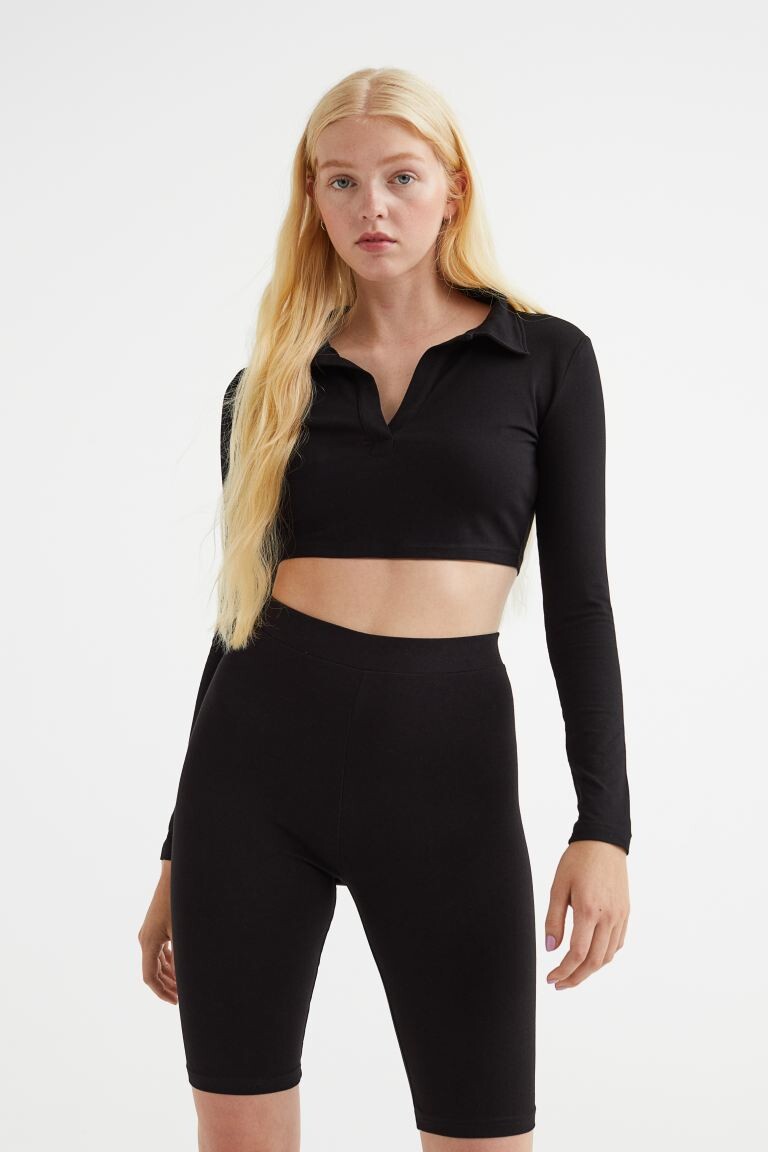 

Укороченный топ с воротником H&M, черный