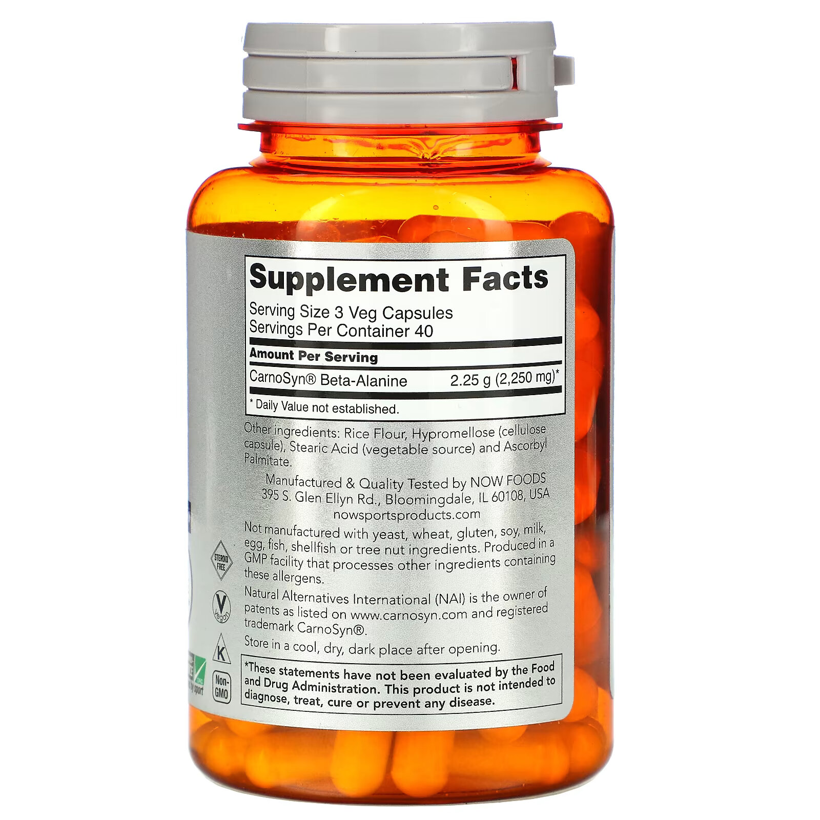 Бета-аланин NOW Foods Sports 750 мг, 120 растительных капсул