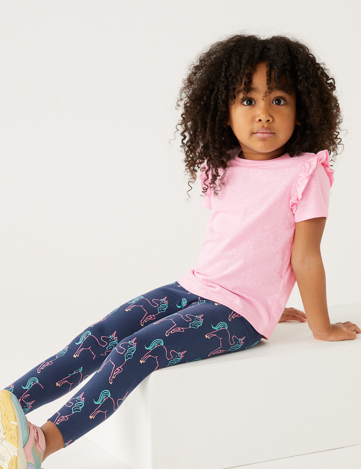 

Футболка с оборками из смесового хлопка (2–8 лет) Marks & Spencer, розовый