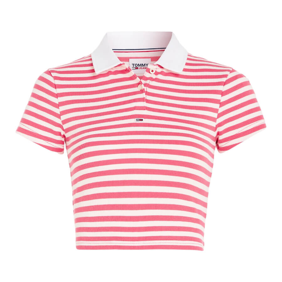 

Поло Tommy Jeans by Tommy Hilfiger Ribbed Cropped Stripe, розовый/белый