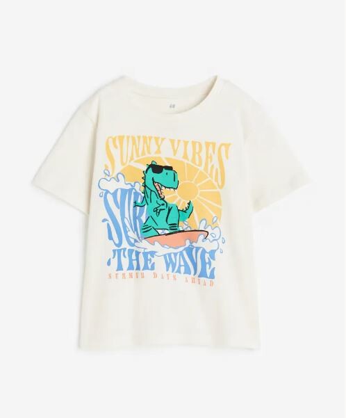 

Футболка с принтом динозавр хлопковая H&M Dinosaur Cotton, белый